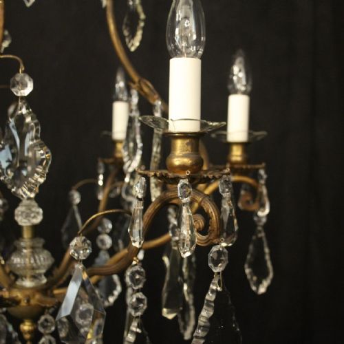FRENCH GILDED BRASS CRYSTAL 7 LIGHT ANTIQUE CRYSTAL CHANDELIER - ADDITIONAL PHOTO 4