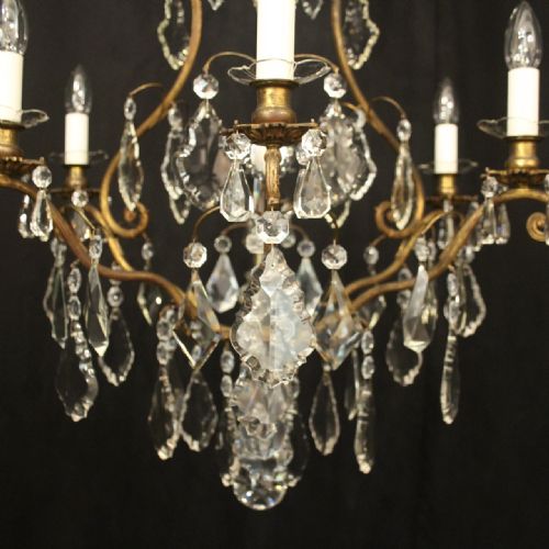 FRENCH GILDED BRASS CRYSTAL 7 LIGHT ANTIQUE CRYSTAL CHANDELIER - ADDITIONAL PHOTO 5