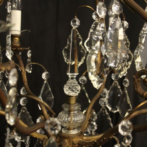 FRENCH GILDED BRASS CRYSTAL 7 LIGHT ANTIQUE CRYSTAL CHANDELIER - ADDITIONAL PHOTO 6