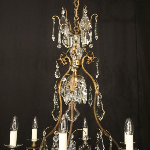 FRENCH GILDED BRASS CRYSTAL 7 LIGHT ANTIQUE CRYSTAL CHANDELIER - ADDITIONAL PHOTO 7