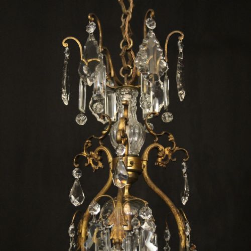 FRENCH GILDED BRASS CRYSTAL 7 LIGHT ANTIQUE CRYSTAL CHANDELIER - ADDITIONAL PHOTO 8