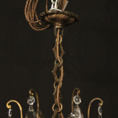 FRENCH GILDED BRASS CRYSTAL 7 LIGHT ANTIQUE CRYSTAL CHANDELIER - ADDITIONAL PHOTO 9