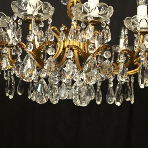 FRENCH GILDED CRYSTAL 12 LIGHT ANTIQUE CHANDELIER - ADDITIONAL PHOTO 4