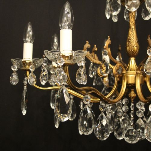 FRENCH GILDED 8 LIGHT ANTIQUE CHANDELIER - ADDITIONAL PHOTO 1