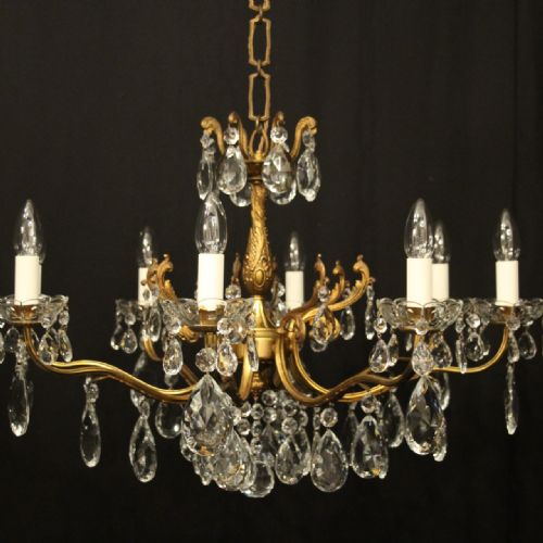 FRENCH GILDED 8 LIGHT ANTIQUE CHANDELIER - ADDITIONAL PHOTO 6