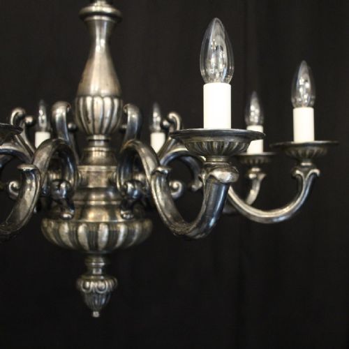 FRENCH SILVER GILDED BRASS 8 LIGHT ANTIQUE CHANDELIER - ADDITIONAL PHOTO 1