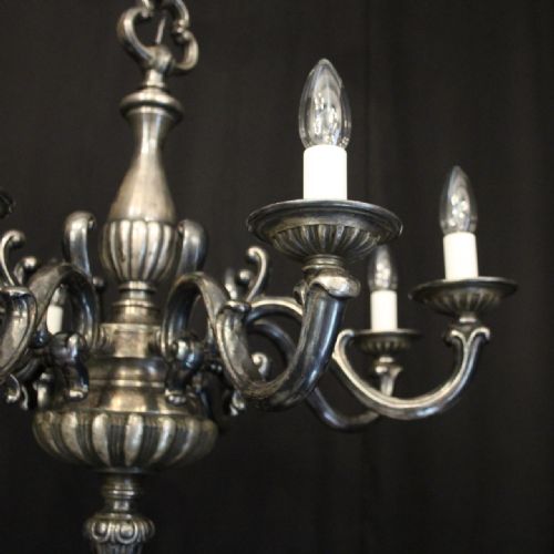 FRENCH SILVER GILDED BRASS 8 LIGHT ANTIQUE CHANDELIER - ADDITIONAL PHOTO 2