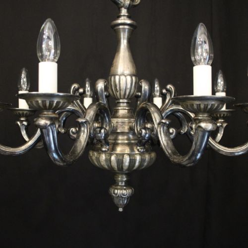 FRENCH SILVER GILDED BRASS 8 LIGHT ANTIQUE CHANDELIER - ADDITIONAL PHOTO 3