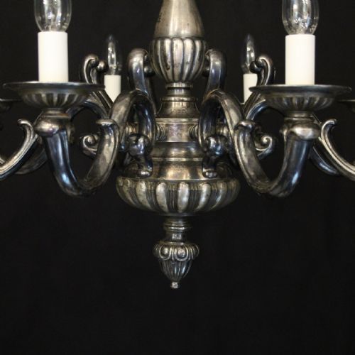 FRENCH SILVER GILDED BRASS 8 LIGHT ANTIQUE CHANDELIER - ADDITIONAL PHOTO 4