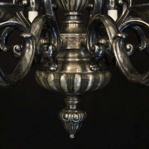 FRENCH SILVER GILDED BRASS 8 LIGHT ANTIQUE CHANDELIER - ADDITIONAL PHOTO 5