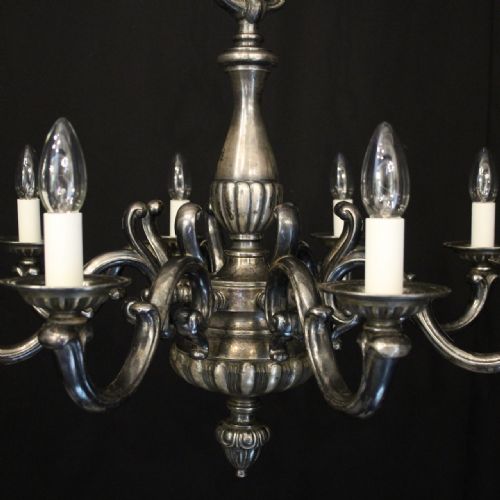 FRENCH SILVER GILDED BRASS 8 LIGHT ANTIQUE CHANDELIER - ADDITIONAL PHOTO 6