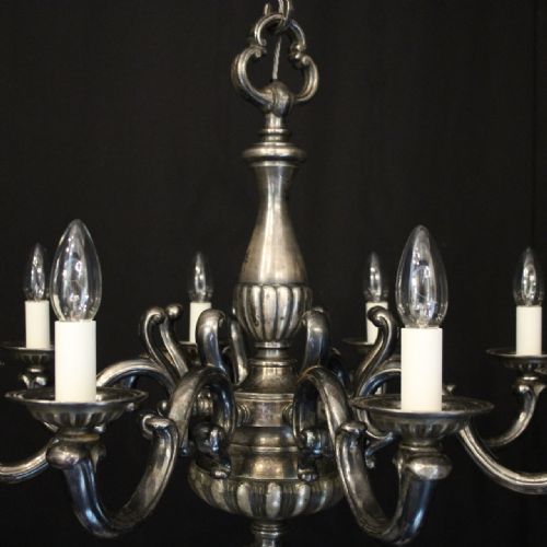 FRENCH SILVER GILDED BRASS 8 LIGHT ANTIQUE CHANDELIER - ADDITIONAL PHOTO 7