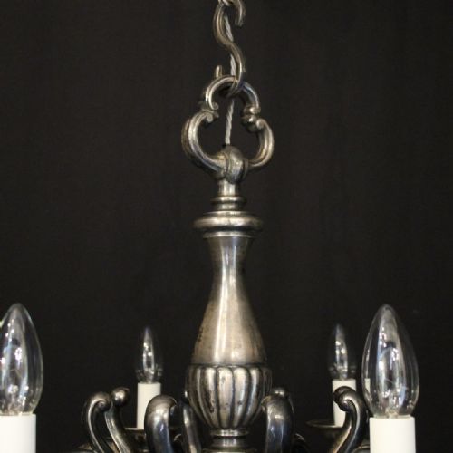 FRENCH SILVER GILDED BRASS 8 LIGHT ANTIQUE CHANDELIER - ADDITIONAL PHOTO 8