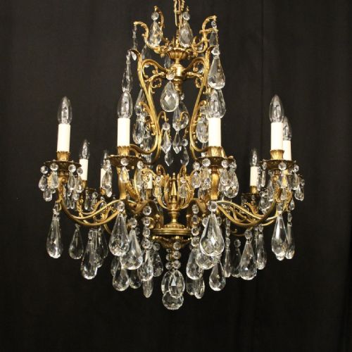 FRENCH GILDED 12 LIGHT ANTIQUE CRYSTAL CHANDELIER - ADDITIONAL PHOTO 2