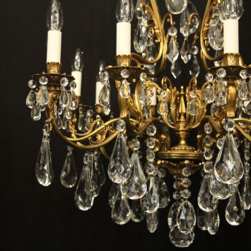 FRENCH GILDED 12 LIGHT ANTIQUE CRYSTAL CHANDELIER - ADDITIONAL PHOTO 4