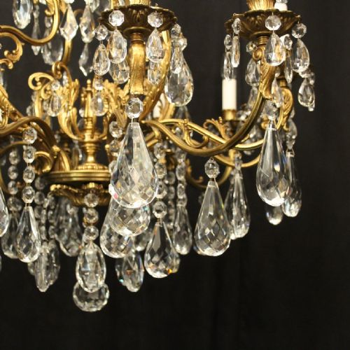 FRENCH GILDED 12 LIGHT ANTIQUE CRYSTAL CHANDELIER - ADDITIONAL PHOTO 5