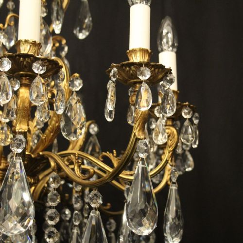 FRENCH GILDED 12 LIGHT ANTIQUE CRYSTAL CHANDELIER - ADDITIONAL PHOTO 6
