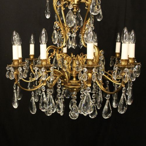 FRENCH GILDED 12 LIGHT ANTIQUE CRYSTAL CHANDELIER - ADDITIONAL PHOTO 7