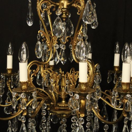 FRENCH GILDED 12 LIGHT ANTIQUE CRYSTAL CHANDELIER - ADDITIONAL PHOTO 8
