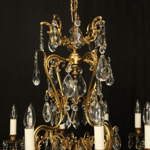 FRENCH GILDED 12 LIGHT ANTIQUE CRYSTAL CHANDELIER - ADDITIONAL PHOTO 9