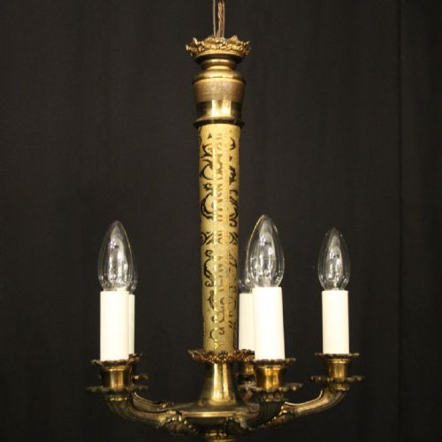 FRENCH GILDED BRONZE 5 LIGHT ANTIQUE CHANDELIER - ADDITIONAL PHOTO 1