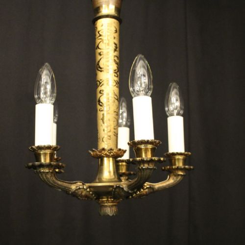 FRENCH GILDED BRONZE 5 LIGHT ANTIQUE CHANDELIER - ADDITIONAL PHOTO 2