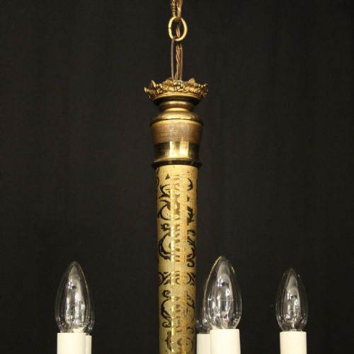 FRENCH GILDED BRONZE 5 LIGHT ANTIQUE CHANDELIER - ADDITIONAL PHOTO 4
