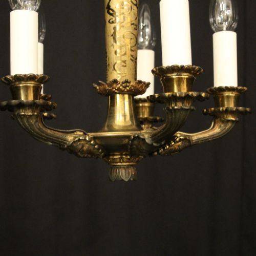 FRENCH GILDED BRONZE 5 LIGHT ANTIQUE CHANDELIER - ADDITIONAL PHOTO 6