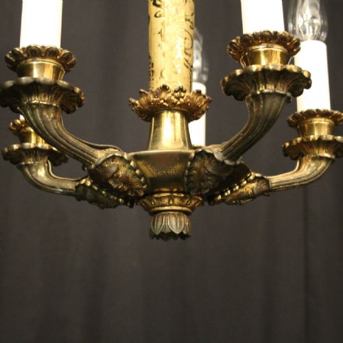 FRENCH GILDED BRONZE 5 LIGHT ANTIQUE CHANDELIER - ADDITIONAL PHOTO 7