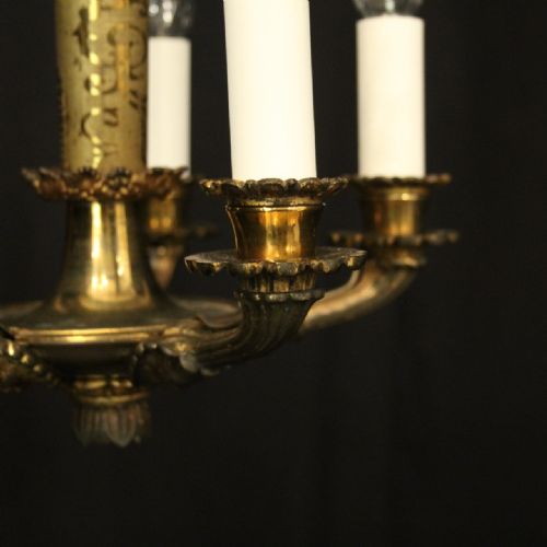 FRENCH GILDED BRONZE 5 LIGHT ANTIQUE CHANDELIER - ADDITIONAL PHOTO 8