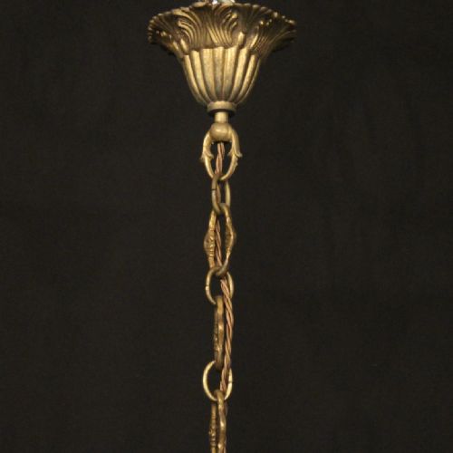 FRENCH GILDED BRONZE 5 LIGHT ANTIQUE CHANDELIER - ADDITIONAL PHOTO 9