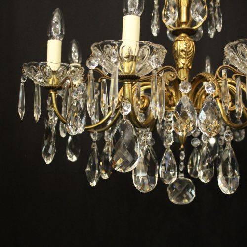 FRENCH GILDED BRONZE CRYSTAL 8 LIGHT ANTIQUE CHANDELIER - ADDITIONAL PHOTO 1