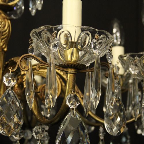 FRENCH GILDED BRONZE CRYSTAL 8 LIGHT ANTIQUE CHANDELIER - ADDITIONAL PHOTO 2