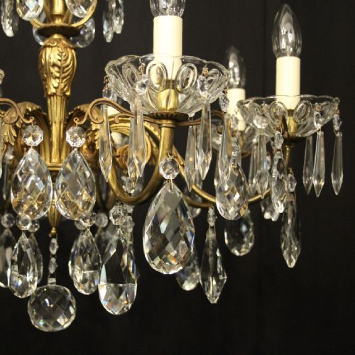 FRENCH GILDED BRONZE CRYSTAL 8 LIGHT ANTIQUE CHANDELIER - ADDITIONAL PHOTO 4