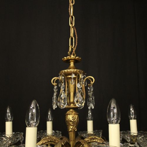 FRENCH GILDED BRONZE CRYSTAL 8 LIGHT ANTIQUE CHANDELIER - ADDITIONAL PHOTO 9