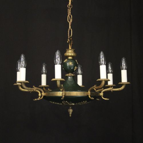 french empire gilded brass 8 light chandelier - CATEGORY: ANTIQUE LIGHTING - DATED 1930