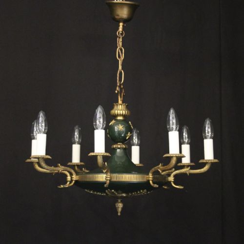 FRENCH EMPIRE GILDED BRASS 8 LIGHT CHANDELIER - ADDITIONAL PHOTO 1