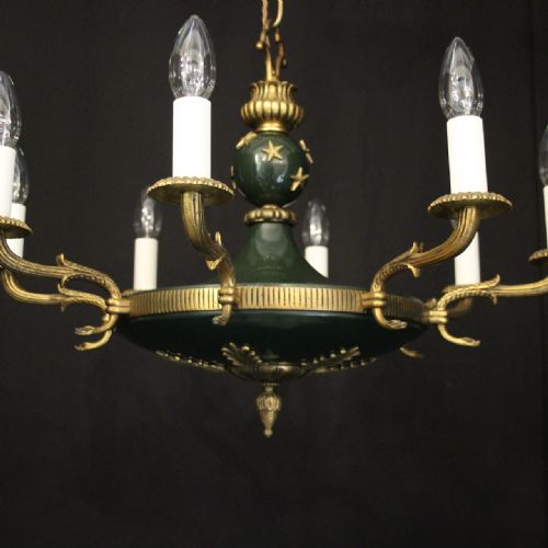 FRENCH EMPIRE GILDED BRASS 8 LIGHT CHANDELIER - ADDITIONAL PHOTO 3