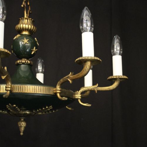 FRENCH EMPIRE GILDED BRASS 8 LIGHT CHANDELIER - ADDITIONAL PHOTO 4