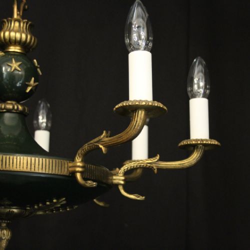 FRENCH EMPIRE GILDED BRASS 8 LIGHT CHANDELIER - ADDITIONAL PHOTO 5