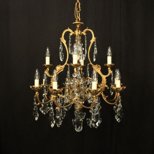 french gilded 12 light antique crystal chandelier - CATEGORY: ANTIQUE LIGHTING - DATED 1930