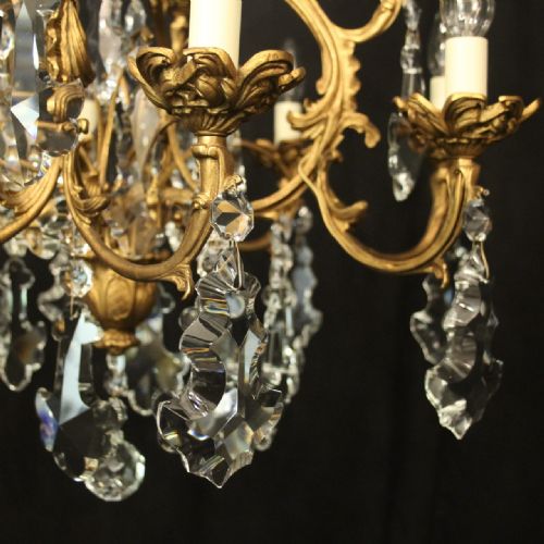 FRENCH GILDED 12 LIGHT ANTIQUE CRYSTAL CHANDELIER - ADDITIONAL PHOTO 2