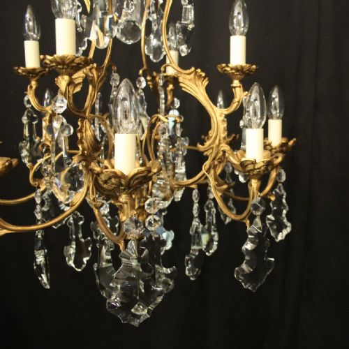 FRENCH GILDED 12 LIGHT ANTIQUE CRYSTAL CHANDELIER - ADDITIONAL PHOTO 3