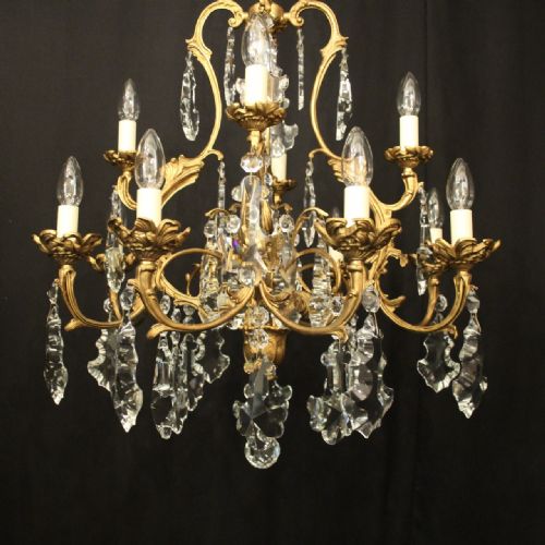 FRENCH GILDED 12 LIGHT ANTIQUE CRYSTAL CHANDELIER - ADDITIONAL PHOTO 4