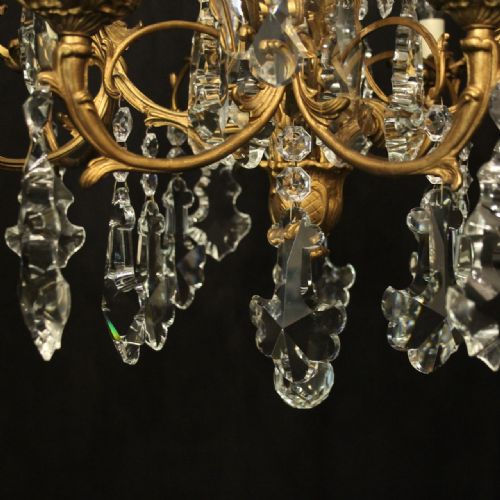 FRENCH GILDED 12 LIGHT ANTIQUE CRYSTAL CHANDELIER - ADDITIONAL PHOTO 5