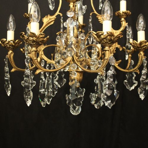 FRENCH GILDED 12 LIGHT ANTIQUE CRYSTAL CHANDELIER - ADDITIONAL PHOTO 7