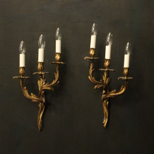 FRENCH PAIR OF GILDED BRONZE ANTIQUE WALL SCONCES