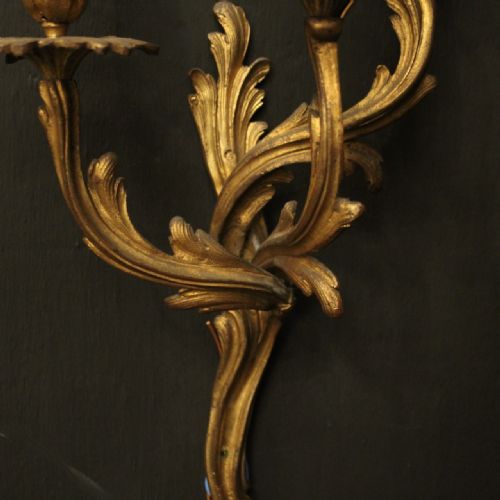 FRENCH PAIR OF GILDED BRONZE ANTIQUE WALL SCONCES - ADDITIONAL PHOTO 6