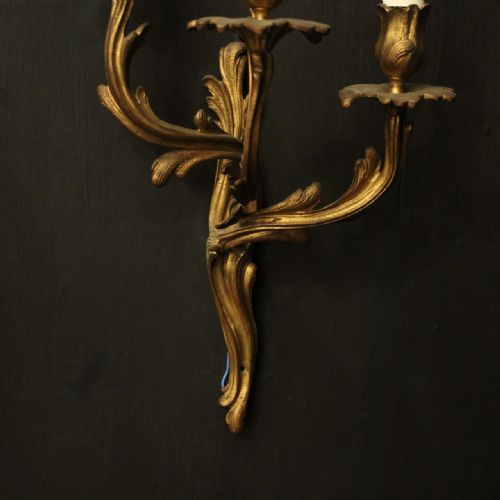 FRENCH PAIR OF GILDED BRONZE ANTIQUE WALL SCONCES - ADDITIONAL PHOTO 7