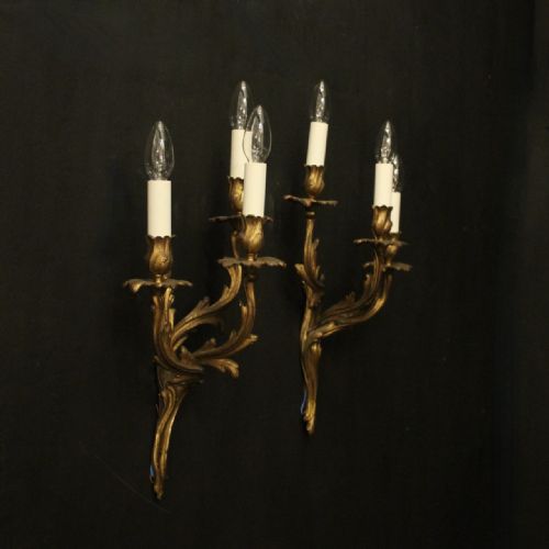 FRENCH PAIR OF GILDED BRONZE ANTIQUE WALL SCONCES - ADDITIONAL PHOTO 9